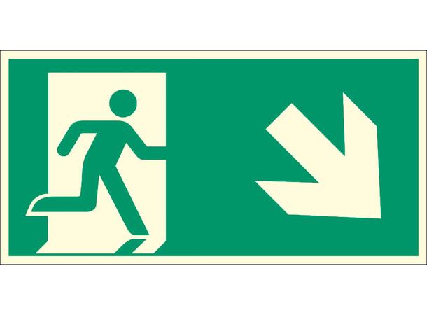 Nødutgang Pil SKRÅ NED HØYRE 300 x 150 mm - Premium - AE 