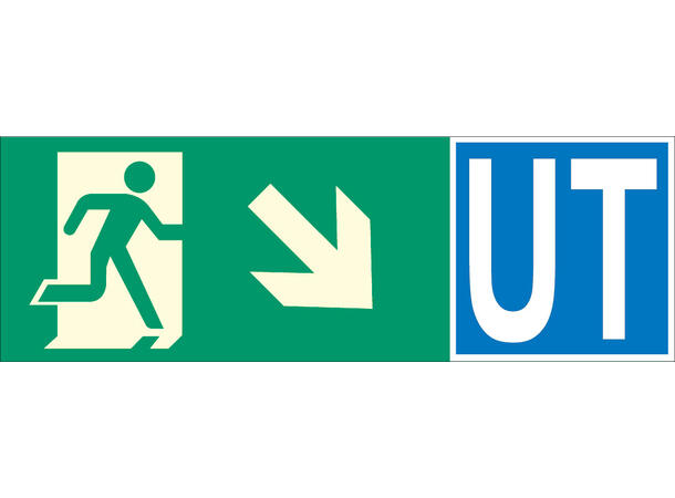 Nødutgang/UT Pil SKRÅ NED HØYRE 354 x 118 mm - AE 