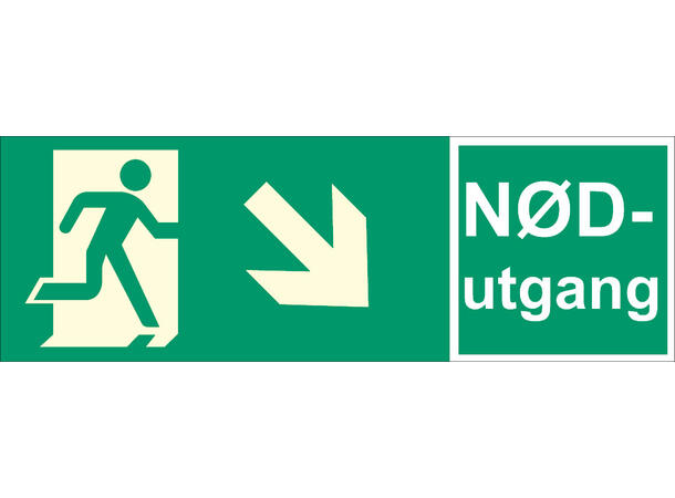 Nødutgang Pil SKRÅ NED HØYRE 354 x 118 mm - AE 