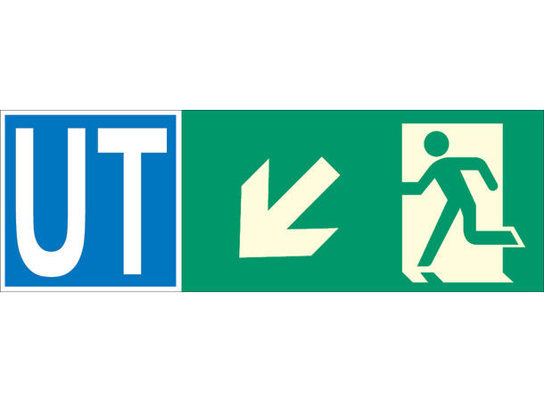 Nødutgang/UT Pil SKRÅ NED VENSTRE 354 x 118 mm - AE 