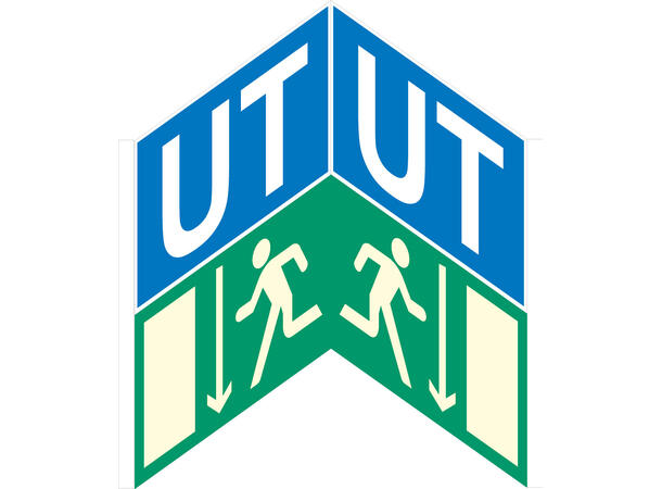 Nødutgang/UT Pil NED Plogskilt 300 x 300 mm X 2 - AE 