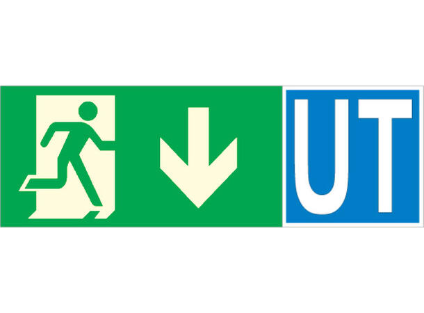 Nødutgang/UT Pil NED 354 x 118 mm - AE 