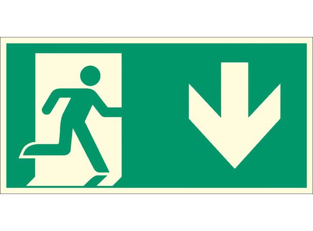 Nødutgang Pil NED 300 x 150 mm - Premium - AE 