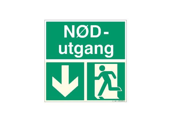 Nødutgang HI Pil NED 300 x 300 mm - Aluminium Etterlysende 