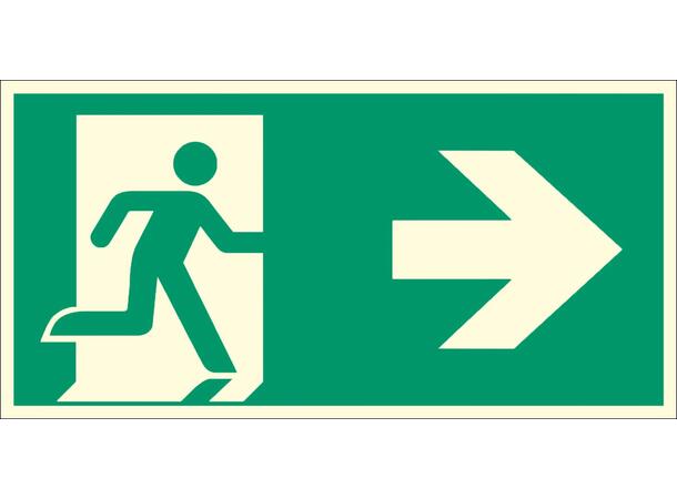 Nødutgang Pil HØYRE 300 x 150 mm - Premium - Aluminium - AE 