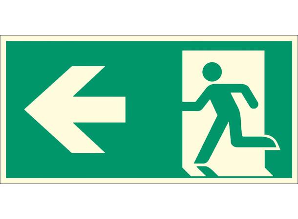 Nødutgang skilt med retningsangivelse