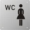 "Toalett kvinner" 100 x 100 mm - Børstet stål