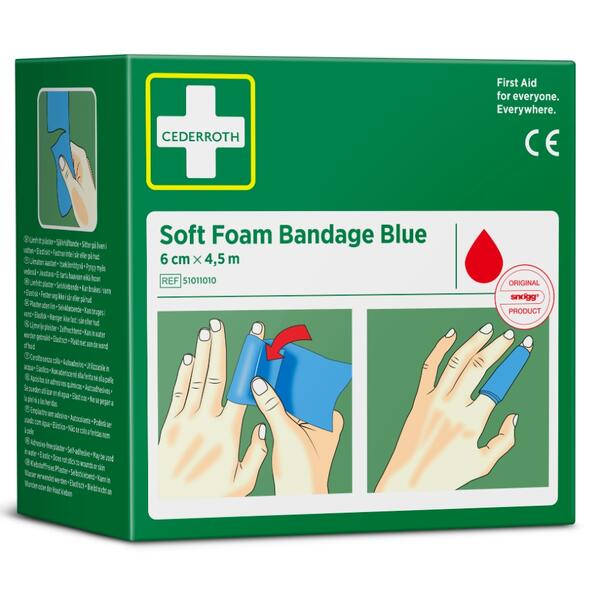Soft Foam Bandage Blue 6 cm x 4,5 m Plaster og bandasje i ett