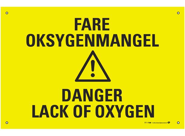 Fare oksygenmangel/Danger lack of oxygen 300 x 200 mm - PVC
