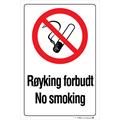 Røyking forbudt - No smoking 150 x 200 mm - A