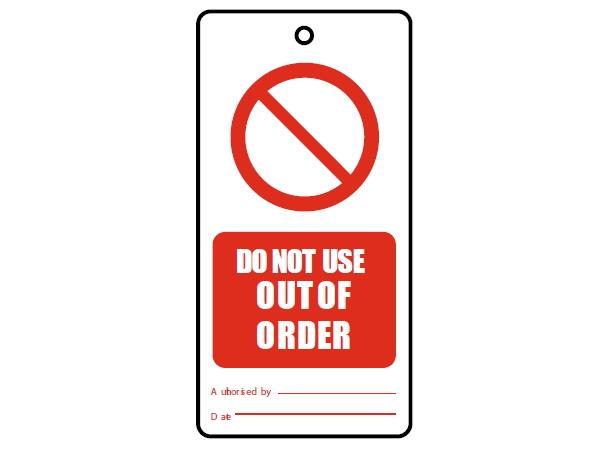 Do not use,out of order - Tags 75 x 150 mm - PVC