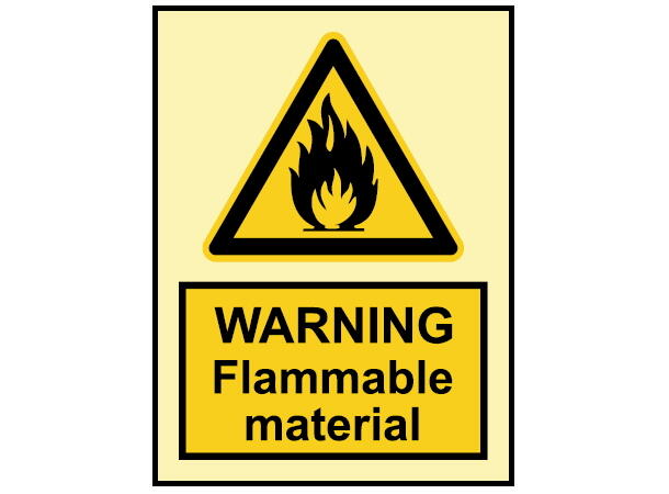Warning flammable mat. 150 x 200 mm - PET 