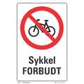 Sykkel forbudt 200 x 300 mm - Aluminium