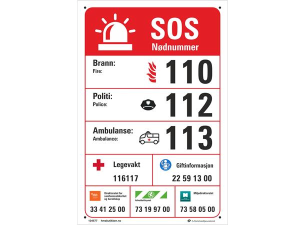 SOS - alarmtelefoner 200 x 300 mm - PVC