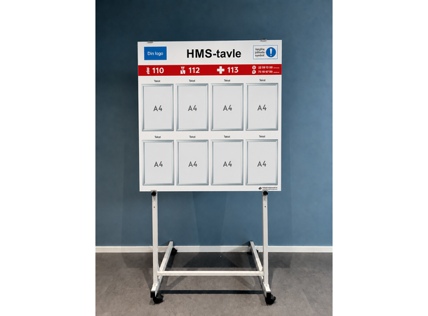 HMS-tavle med hjulstativ - SPESIAL 100 x 100 cm - ALU Rammer 