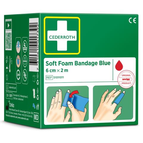 Soft Foam Bandage Blue 6 cm x 2 m Plaster og bandasje i ett