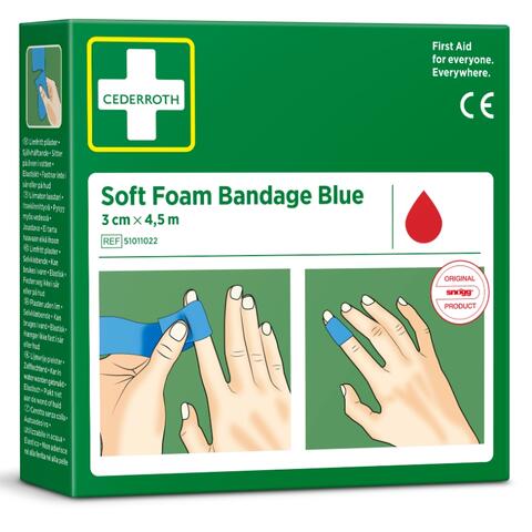 Soft Foam Bandage Blue 3 cm x 4,5 m Plaster og bandasje i ett