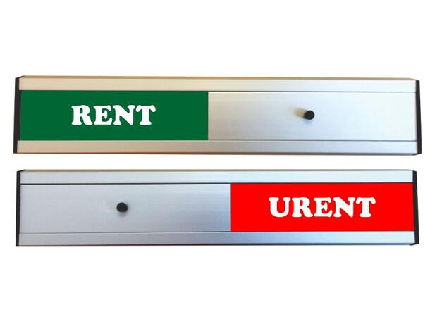 "RENT/URENT" - skilt 200 x 40 mm - Aluminium 