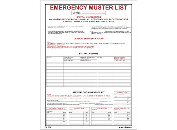 Emergency muster list 300 x 400 mm - PET 