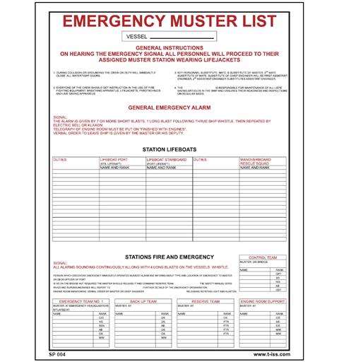 Emergency muster list 300 x 400 mm - PVC