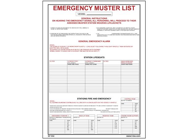 Emergency muster list 300 x 400 mm - PVC