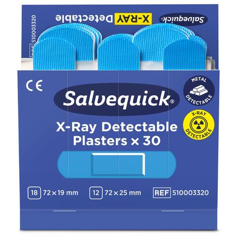 Plaster - Salvequick refill x 6 Blue X-Ray Detectable Plaster