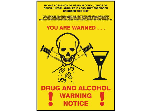 Drug and alcohol warning notice 200 x 300 mm - PET 